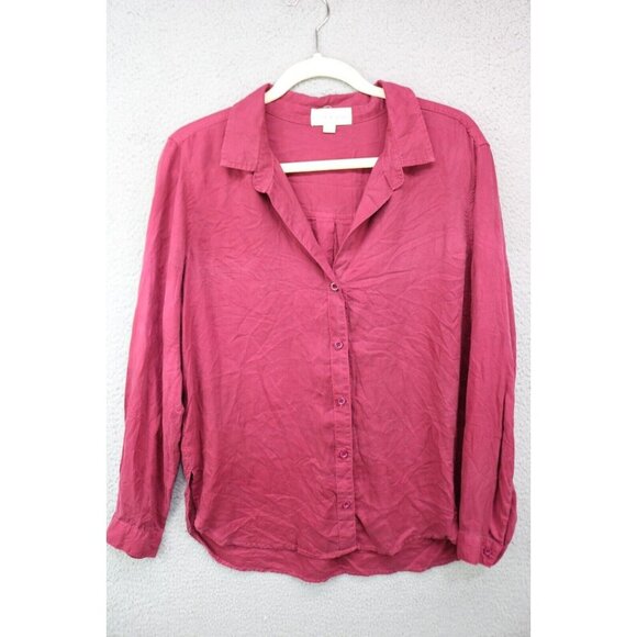 Cloth & Stone Silky Button Up Blouse-Size Medium-Burgundy - Picture 1 of 9
